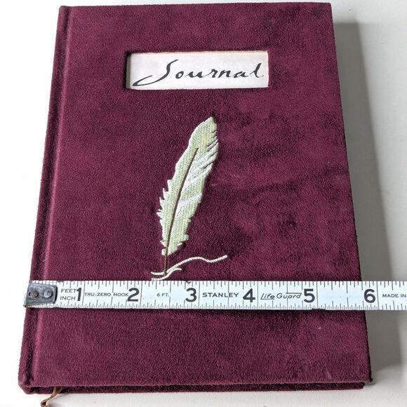 Burgundy Velvet Covered Embroidered Lined Journal With Ribbon Bookmark - Picture 14 of 15
